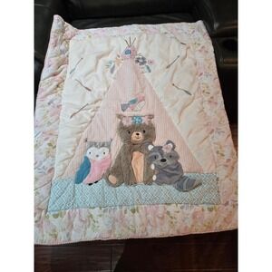 Levtex Baby Woodland Forest Animals Teepee Floral‎ Quilt Blanket Pink Blue Boho